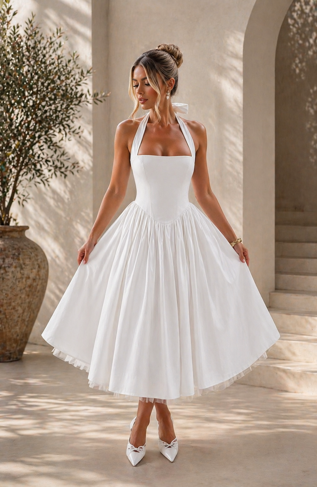 Ivy | Women Wedding Guest Halter Midi Dress