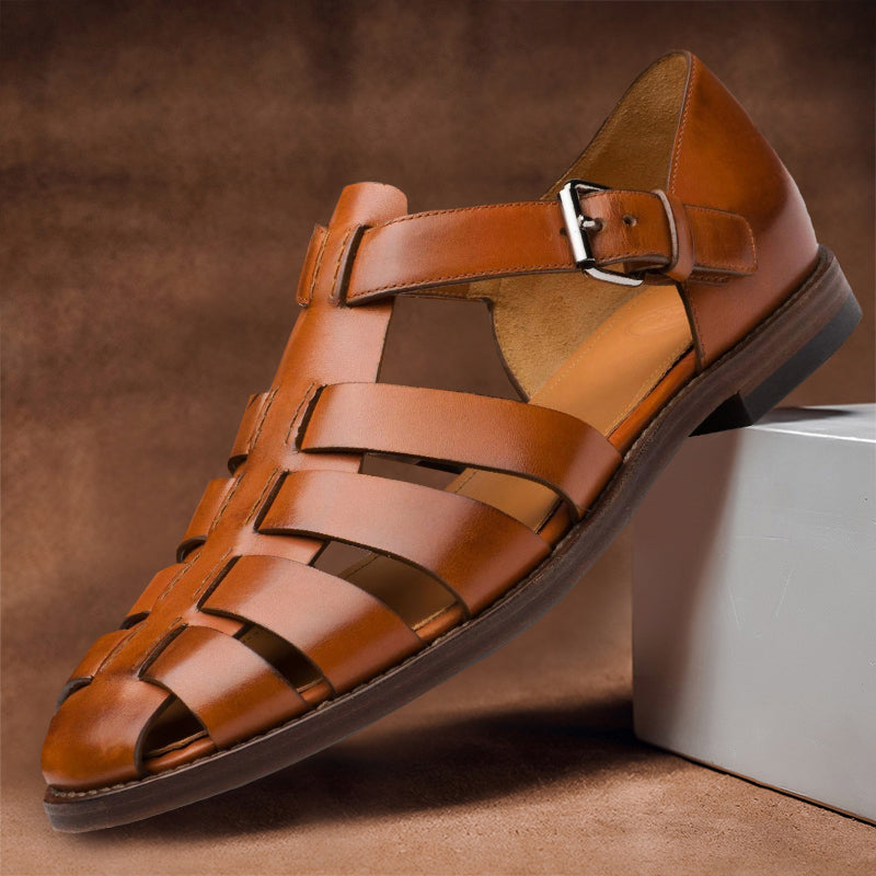 Rosenau | Herren Leder Fischer Sandalen