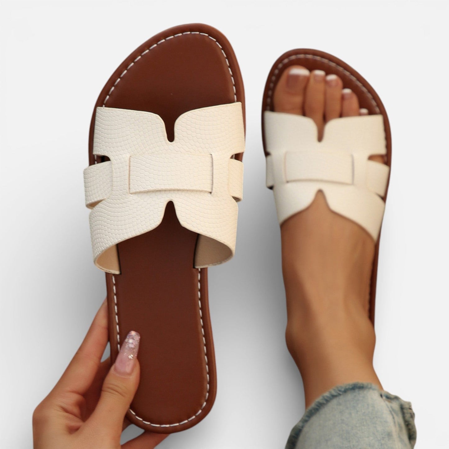 Rosenau | Damen Leder Rutschsandalen